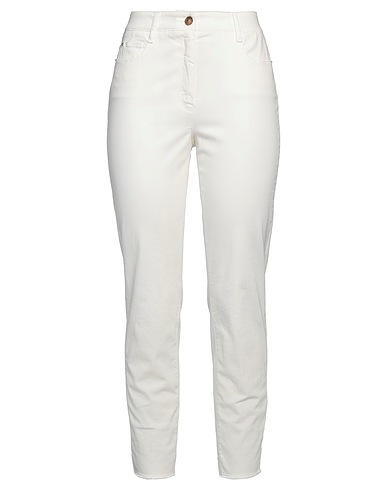 PESERICO Denim pants Off white 97% Cotton, 3% Elastane