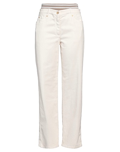 BRUNELLO CUCINELLI Denim trousers Ivory 98% Cotton, 2% Elastane