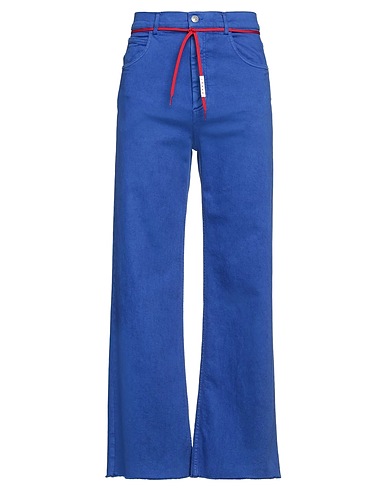 MARNI Jambe droite Bleu électrique 97% Coton, 3% Élasthanne, Cuir de bovin