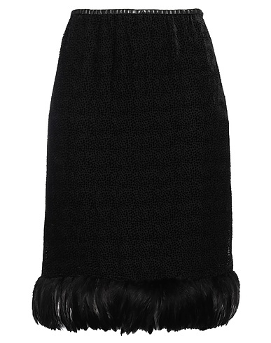 SAINT LAURENT Midi skirt Black 55% Viscose, 45% Silk, Lambskin, Rooster feathers