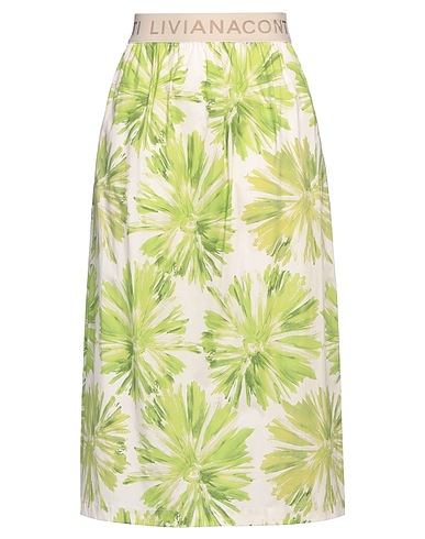 LIVIANA CONTI Midi skirt Light green 68% Cotton, 28% Polyamide, 4% Elastane