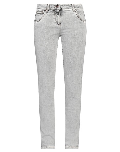 BRUNELLO CUCINELLI Jeans Grau 97% Baumwolle, 3% Elastan, Leder, Messing