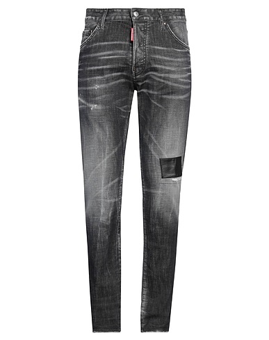 DSQUARED2 Denim trousers Charcoal 98% Cotton, 2% Elastane, Calfskin