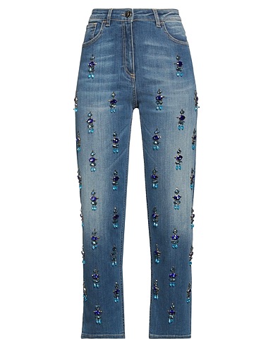ELISABETTA FRANCHI Denim trousers Blue 86% Cotton, 12% Polyester, 2% Elastane, Glass, Resin