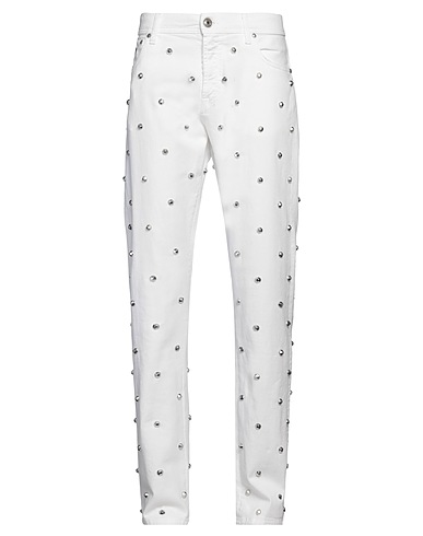 VICTORY GATE Denim trousers White 98% Cotton, 2% Elastane