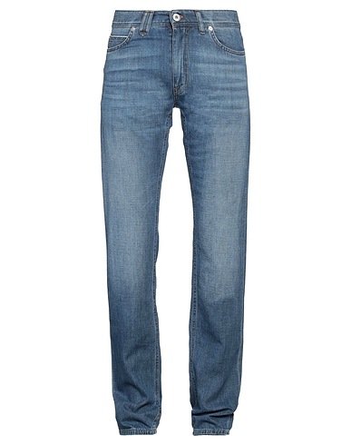 BRIONI Denim pants Blue 100% Cotton, Leather