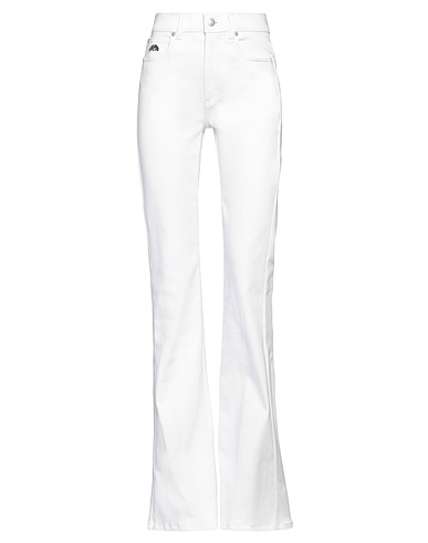 MCQUEEN Denim pants White 97% Cotton, 3% Elastane, Goat skin