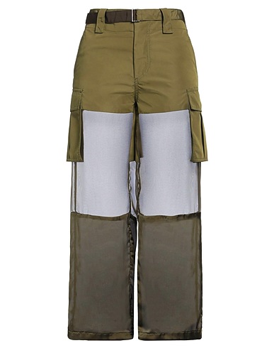 SACAI Casual trouser Military green 100% Polyester, Cotton, Cupro