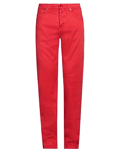 KITON Denim trousers Red 63% Linen, 35% Cotton, 2% Elastane