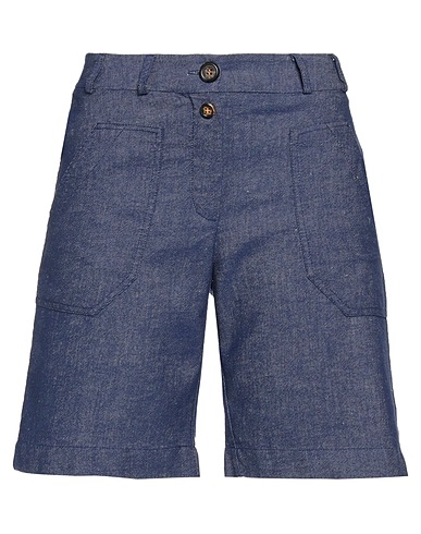 TINSELS Denim shorts Blue 65% Cotton, 35% Linen