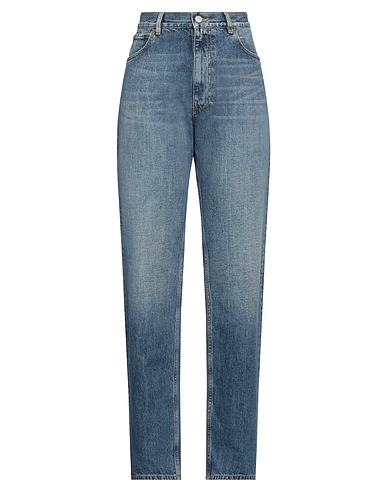 VALENTINO GARAVANI Denim pants Blue 100% Cotton, Cow leather