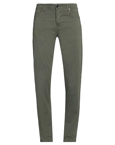 MARCO PESCAROLO Casual pants Military green 85% Cotton, 11% Silk, 4% Elastane