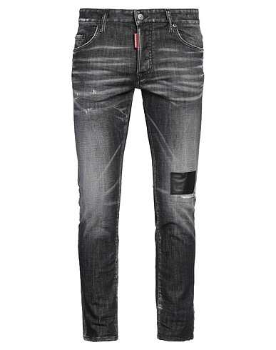 DSQUARED2 Denim trousers Black 98% Cotton, 2% Elastane, Cow leather