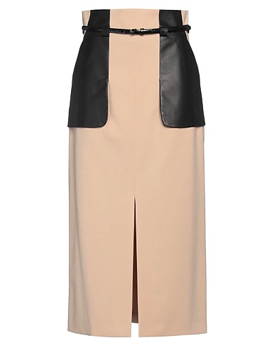 TOD'S Midi skirt 53% Polyester, 43% Virgin Wool, 4% Elastane, Lambskin, Cow leather