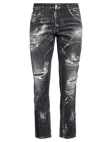 DSQUARED2 Denim trousers Black 92% Cotton, 6% Elastomultiester, 2% Elastane, Cow leather