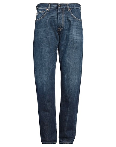 ANIVEN Denim trousers Blue 100% Cotton, Cow leather