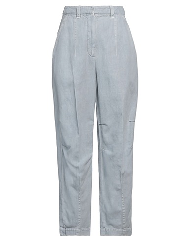 BRUNELLO CUCINELLI Denim trousers Light blue 60% Cotton, 40% Linen, Leather