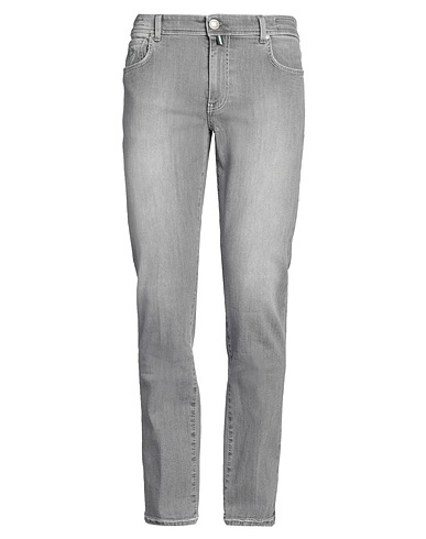 LUIGI BORRELLI NAPOLI Denim trousers Grey 65% Polyester, 35% Cotton