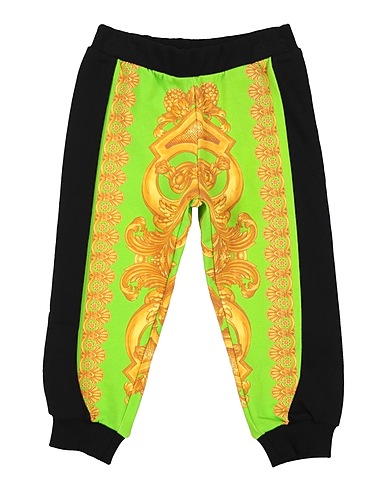VERSACE YOUNG Casual pants Lime green 100% Cotton, Elastane