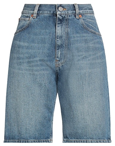 VALENTINO GARAVANI Denim shorts Blue 100% Cotton, Calfskin