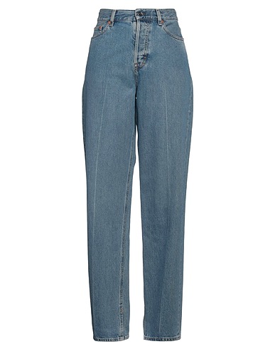 GUCCI Denim trousers Blue 100% Cotton, Cow leather