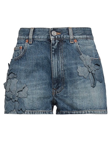 VALENTINO GARAVANI Denim shorts Blue 100% Cotton, Calfskin