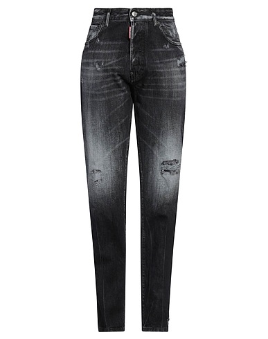 DSQUARED2 Denim trousers Black 100% Cotton, Calf hair