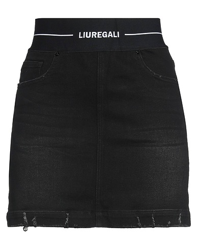 LIUREGALI Denim skirt Black 76% Cotton, 23% Polyester, 1% Elastane
