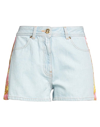VERSACE Denim shorts Blue 100% Cotton, Polyester, Calfskin