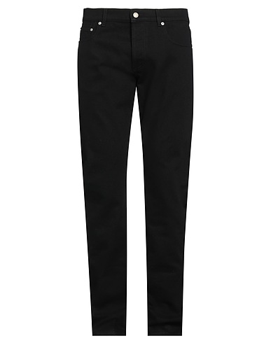 MCQUEEN Denim trousers Black 100% Cotton, Polyester, Calfskin