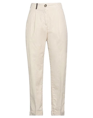 PESERICO Casual trouser Ivory 98% Cotton, 2% Elastane