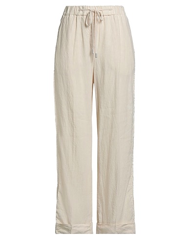 PESERICO Casual pants Beige 100% Linen, Cotton