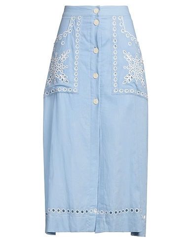 SANDRO Midi skirt Light blue 50% Viscose, 50% Linen, Polyester