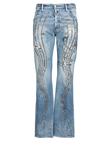 DSQUARED2 Denim trousers Blue 99% Cotton, 1% Elastane, Glass, Leather