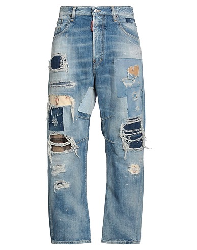 DSQUARED2 Denim trousers Blue 100% Cotton, Calfskin