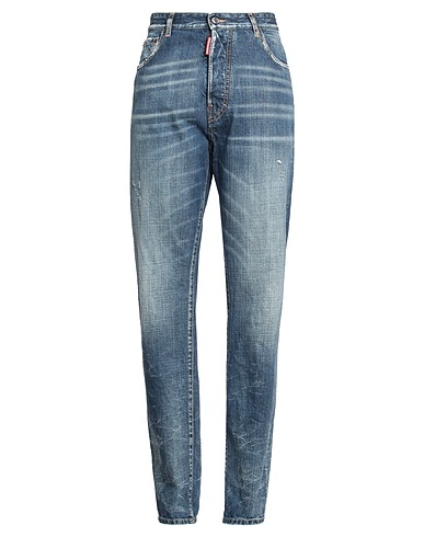 DSQUARED2 Denim trousers Blue 100% Cotton, Cow leather