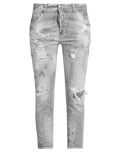 DSQUARED2 Denim pants Light grey 98% Cotton, 2% Elastane, Calfskin