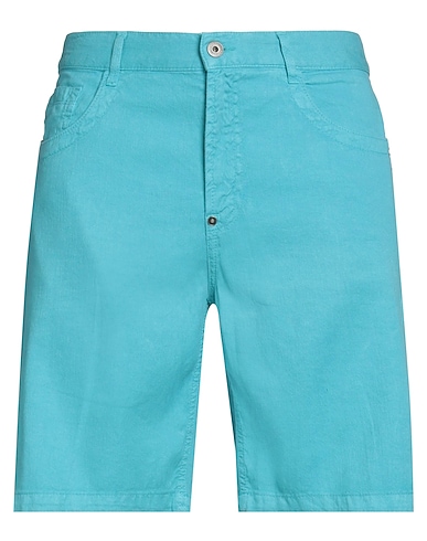BIKKEMBERGS Denim shorts Turquoise 64% Linen, 34% Cotton, 2% Elastane