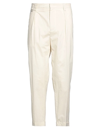 PAOLO PECORA Casual trouser Ivory 98% Cotton, 2% Elastane