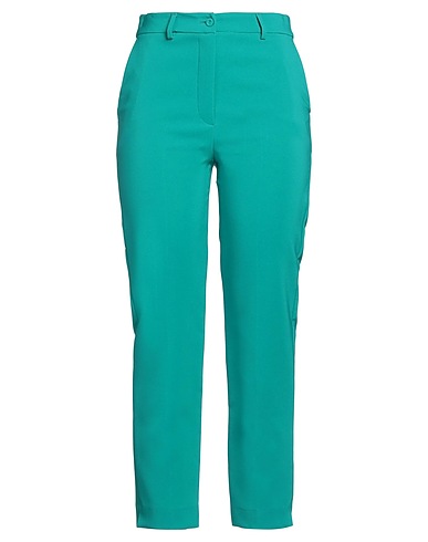 HANITA Casual pants Emerald green 89% Polyester, 11% Elastane