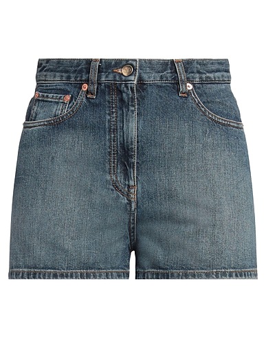 VALENTINO GARAVANI Denim shorts Blue 100% Cotton, Cow leather