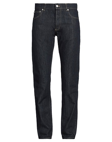 MCQUEEN Denim pants Blue 100% Cotton, Polyester, Cow leather