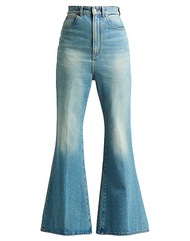 VICTORIA BECKHAM Denim pants Blue 100% Cotton, Polyester, Leather