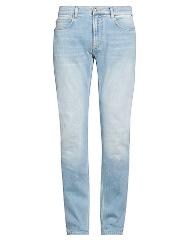 VERSACE Denim trousers Blue 99% Cotton, 1% Elastane, Polyester, Calfskin