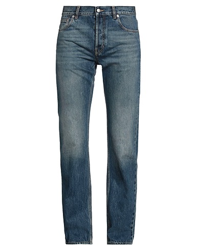 MCQUEEN Denim trousers Blue 100% Cotton, Calfskin