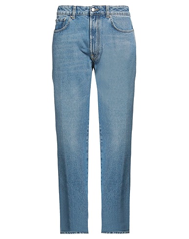 1989 STUDIO Denim trousers Blue 100% Cotton, Leather