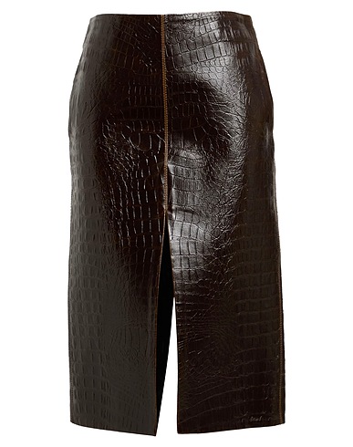 STELLA McCARTNEY Midi skirt Dark brown 100% Polyester, Polyurethane coated