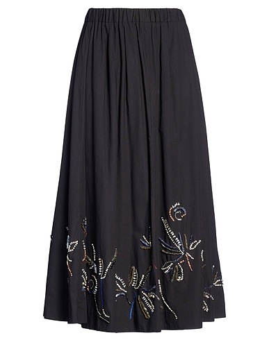 FORTE_FORTE Midi skirt Black 100% Cotton, Brass, Glass, Resin, Acrylic