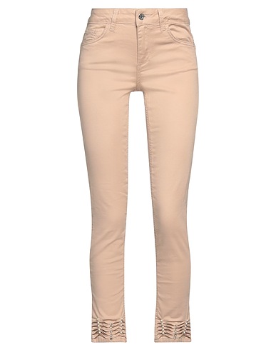 LIU •JO Denim trousers Beige 97% Cotton, 3% Elastane