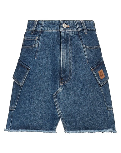 KENZO Denim skirt Blue 100% Cotton, Cow leather